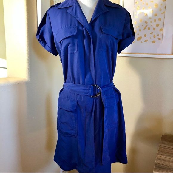 NY&Co Blue Cargo Utility Belted Cap Sleeve Dress - Picture 4 of 8